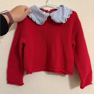 Zara Red Sweater with Blue Striped Collar